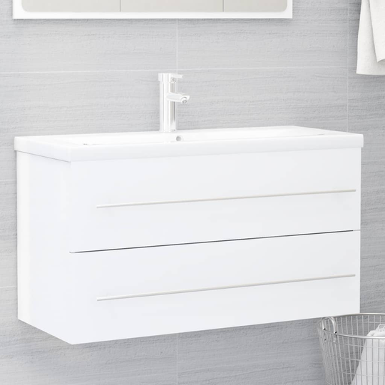 vidaXL Allaskaappi korkeakiilto valkoinen 90x38,5x48 cm lastulevy