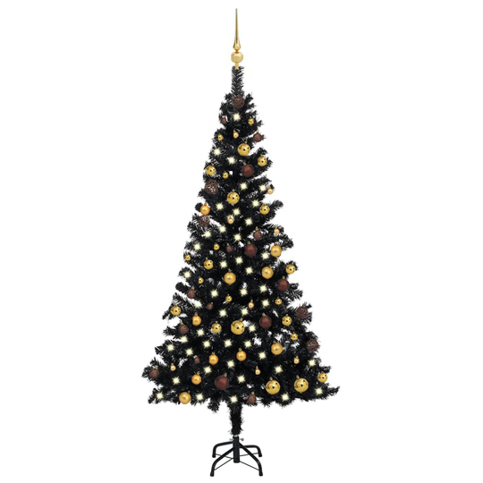 vidaXL Tekojoulukuusi LED-valoilla ja palloilla musta 180 cm PVC