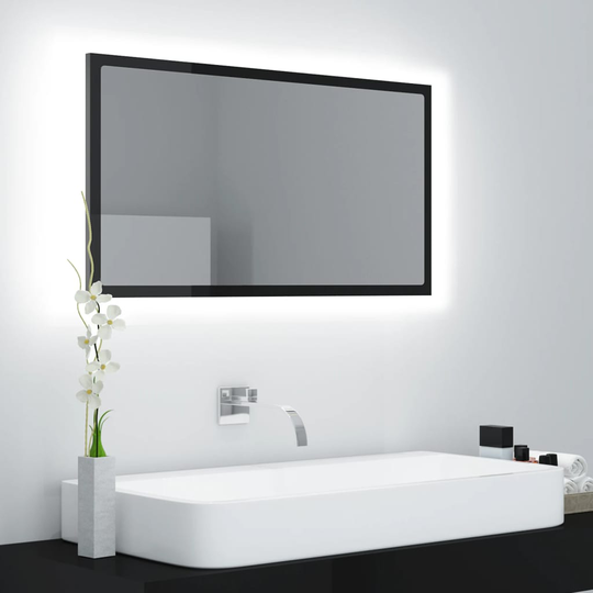 vidaXL Kylpyhuonepeili LED korkeakiilto musta 80x8,5x37 cm lastulevy