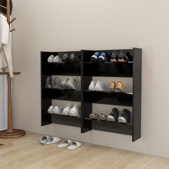 vidaXL Seinäkenkäkaapit 2 kpl musta 60x18x90 cm lastulevy