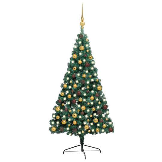vidaXL Tekojoulukuusen puolikas LED-valo ja pallot vihreä 210 cm