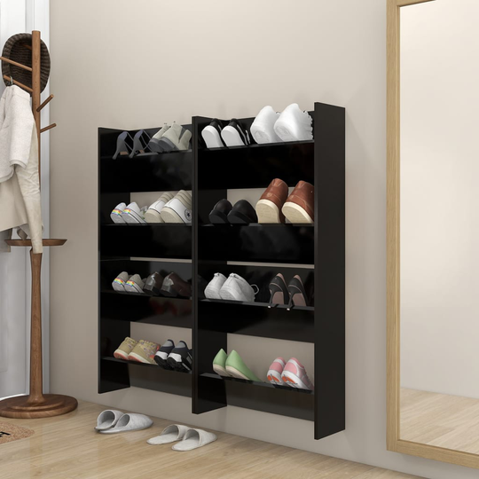 vidaXL Seinäkenkäkaapit 4 kpl musta 60x18x60 cm lastulevy