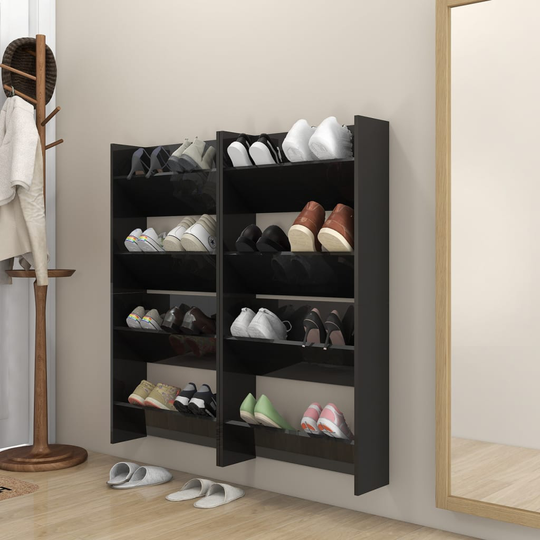 vidaXL Seinäkenkäkaapit 4 kpl korkeakiilto musta 60x18x60 cm lastulevy