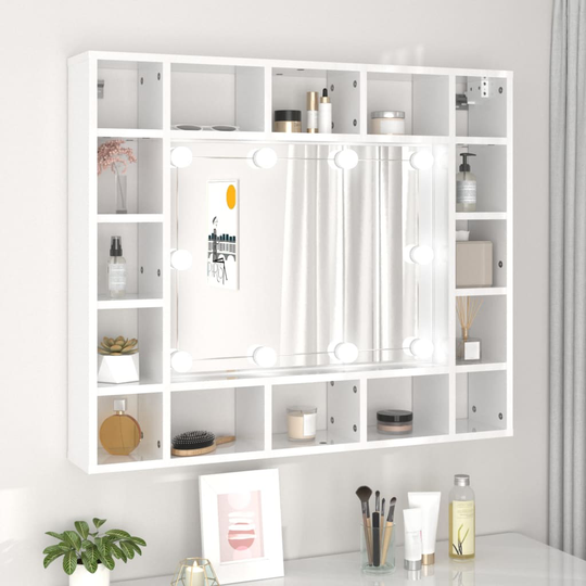 vidaXL Peilikaappi LED-valoilla korkeakiilto valkoinen 91x15x76,5 cm
