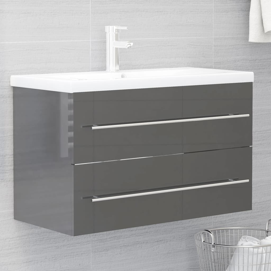 vidaXL Allaskaappi korkeakiilto harmaa 80x38,5x48 cm lastulevy
