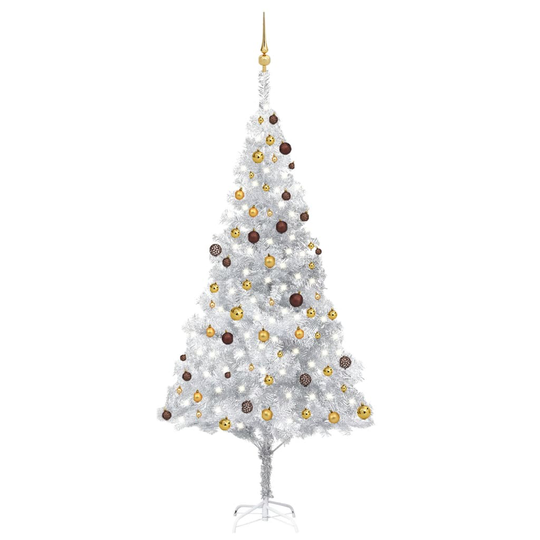vidaXL Tekojoulukuusi LED-valoilla ja palloilla hopea 240 cm PET