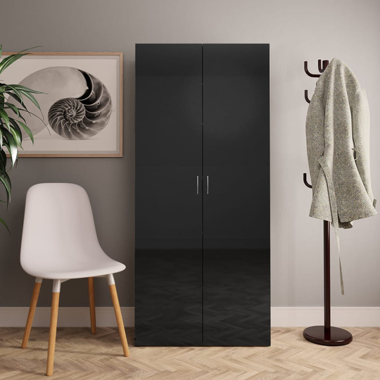 vidaXL Kenkäkaappi korkeakiilto musta 80x35,5x180 cm lastulevy