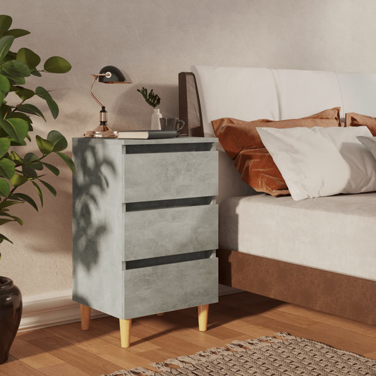 vidaXL Yöpöytä täyspuiset jalat betoninharmaa 40x35x69 cm