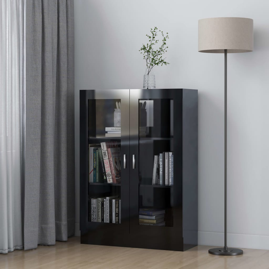 vidaXL Vitriinikaappi korkeakiilto musta 82,5x30,5x115cm lastulevy
