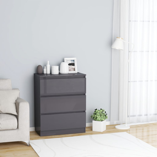 vidaXL Senkki korkeakiilto harmaa 60x35x76 cm tekninen puu