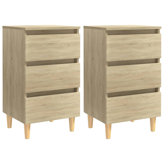 vidaXL Yöpöydät täyspuiset jalat 2 kpl Sonoma-tammi 40x35x69 cm