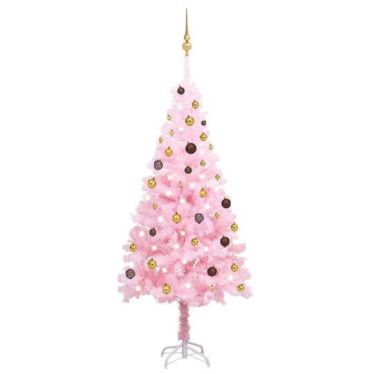 vidaXL Tekojoulukuusen puolikas LED-valo ja pallot pinkki 180 cm PVC