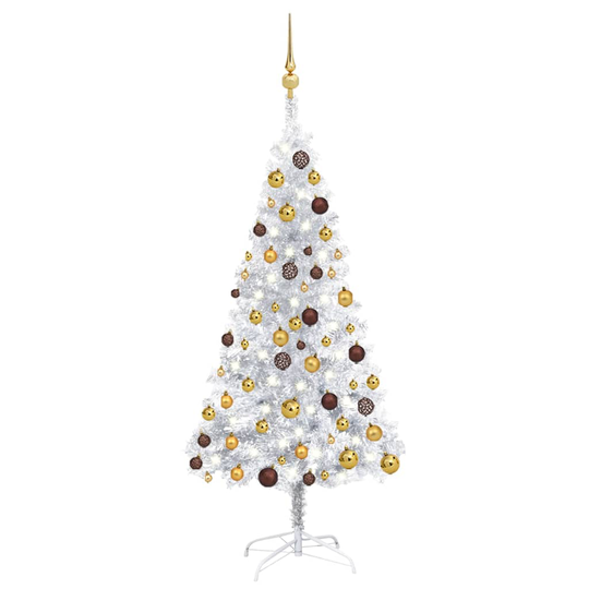 vidaXL Tekojoulukuusi LED-valoilla ja palloilla hopea 150 cm PET