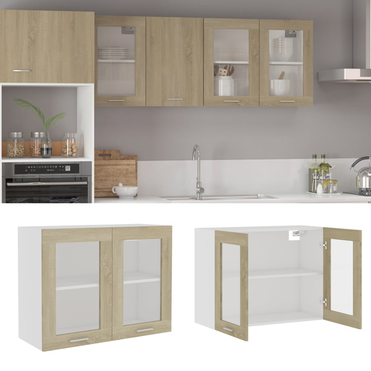 vidaXL Seinäkaappi lasilla Sonoma-tammi 80x31x60 cm lastulevy