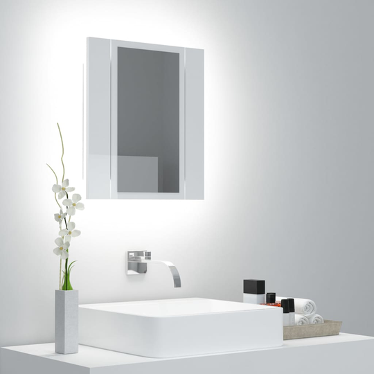 vidaXL Kylpyhuoneen LED peilikaappi korkeakiilto valkoinen 40x12x45 cm