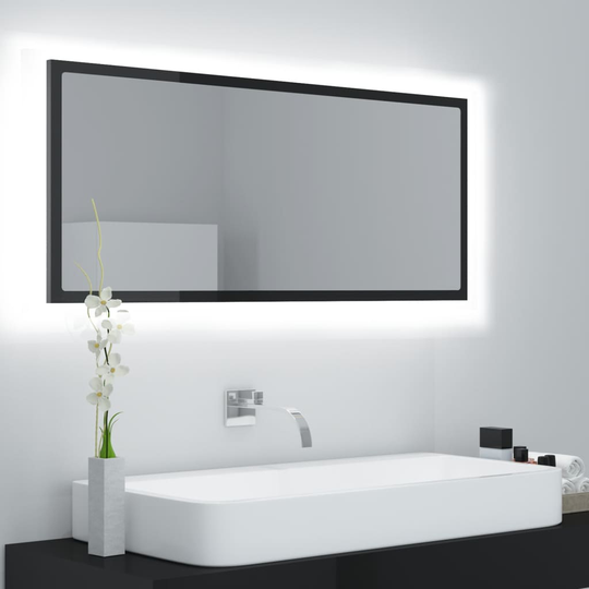 vidaXL Kylpyhuonepeili LED korkeakiilto musta 100x8,5x37 cm lastulevy