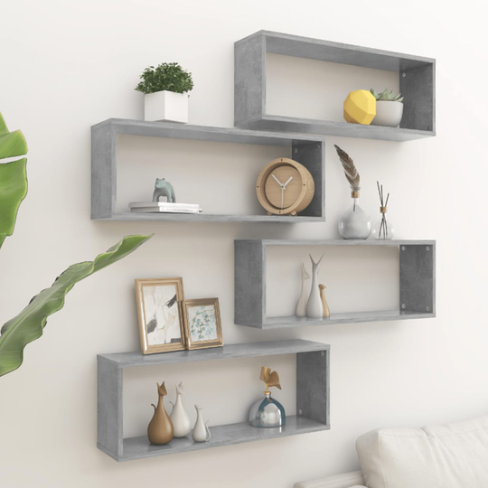 vidaXL Kuutioseinähyllyt 4 kpl betoninharmaa 60x15x23 cm lastulevy