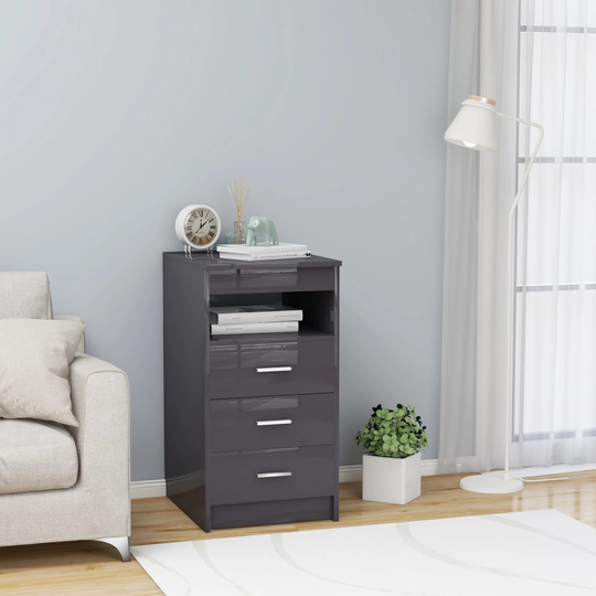 vidaXL Laatikosto korkeakiilto betoninharmaa 40x50x76 cm tekninen puu