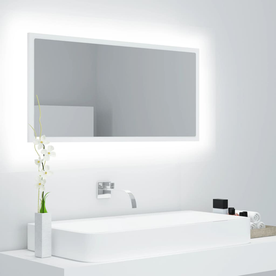 vidaXL Kylpyhuonepeili LED valkoinen 90x8,5x37 cm lastulevy