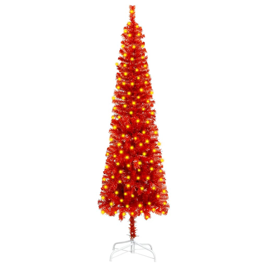vidaXL Ohut joulukuusi LED-valoilla punainen 150 cm