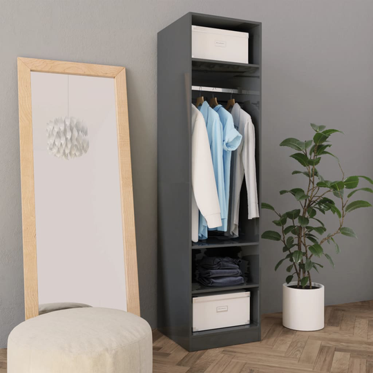 vidaXL Vaatekaappi korkeakiilto harmaa 50x50x200 cm lastulevy