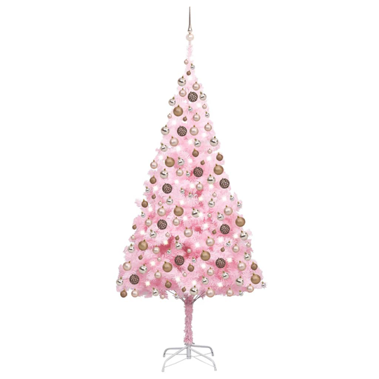 vidaXL Tekojoulukuusi LED-valoilla ja palloilla pinkki 240 cm PVC