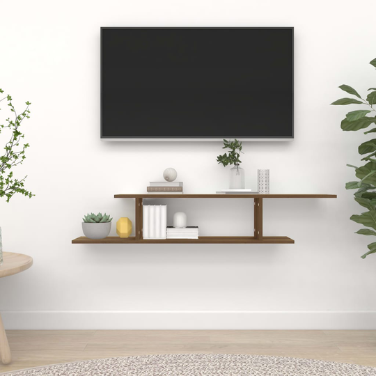 vidaXL Seinäkiinnitettävä TV-hylly ruskea 125x18x23 cm tekninen puu
