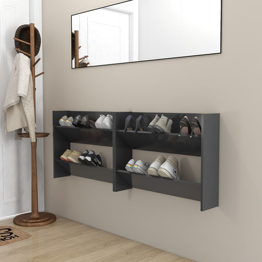 vidaXL Seinäkenkäkaapit 2 kpl harmaa 80x18x60 cm lastulevy