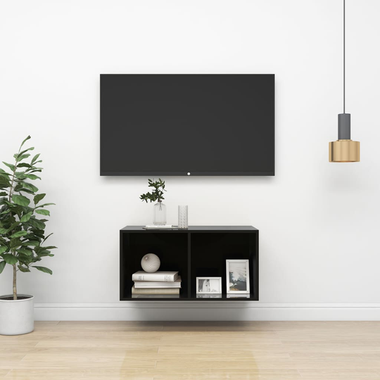 vidaXL Seinäkiinnitettävä TV-taso korkeak. musta 37x37x72 cm lastulevy
