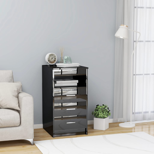 vidaXL Laatikosto korkeakiilto musta 40x50x76 cm tekninen puu