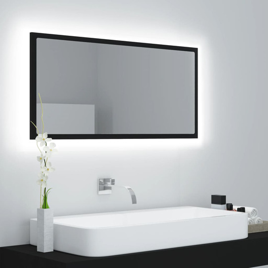 vidaXL Kylpyhuonepeili LED musta 90x8,5x37 cm lastulevy