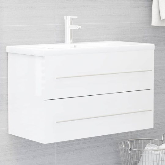 vidaXL Allaskaappi korkeakiilto valkoinen 80x38,5x48 cm lastulevy