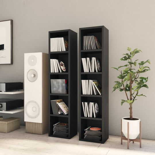 vidaXL CD-hyllyt 2 kpl musta 21x16x93,5 cm lastulevy