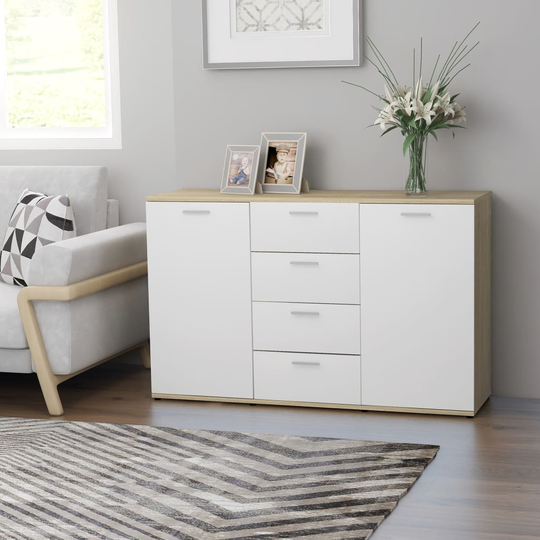 vidaXL Senkki valkoinen ja Sonoma-tammi 120x35,5x75 cm lastulevy