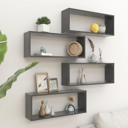 vidaXL Kuutioseinähyllyt 4 kpl harmaa 60x15x23 cm lastulevy