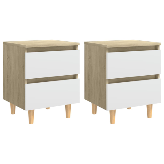 vidaXL Yöpöydät täysmäntyiset jalat 2kpl valk/Sonoma tammi 40x35x50 cm