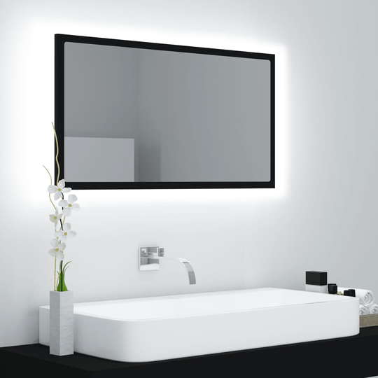 vidaXL LED-kylpyhuonepeili musta 80x8,5x37 cm lastulevy