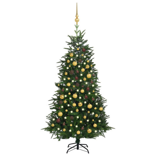 vidaXL Tekojoulukuusi LED-valoilla ja palloilla vihreä 180 cm PVC/PE