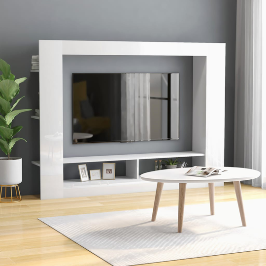 vidaXL TV-taso korkeakiilto valkoinen 152x22x113 cm lastulevy