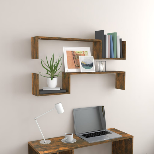 vidaXL Seinähyllyt 2 kpl savutammi 100x15x20 cm tekninen puu
