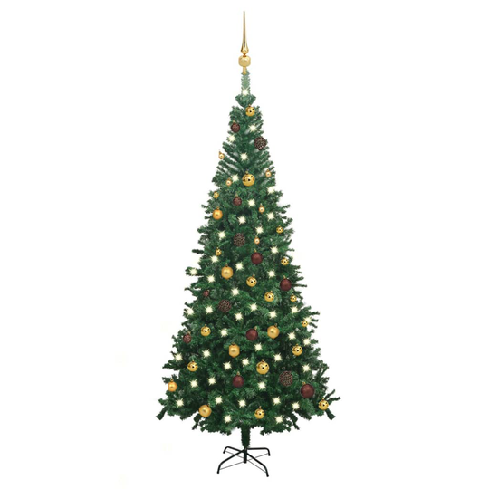 vidaXL Tekojoulukuusi LED-valoilla ja palloilla L 240 cm vihreä
