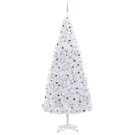 vidaXL Tekojoulukuusi LED-valoilla ja palloilla 500 cm valkoinen