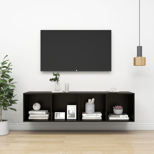 vidaXL Seinäkiinnitettävä TV-taso musta 37x37x142,5 cm lastulevy