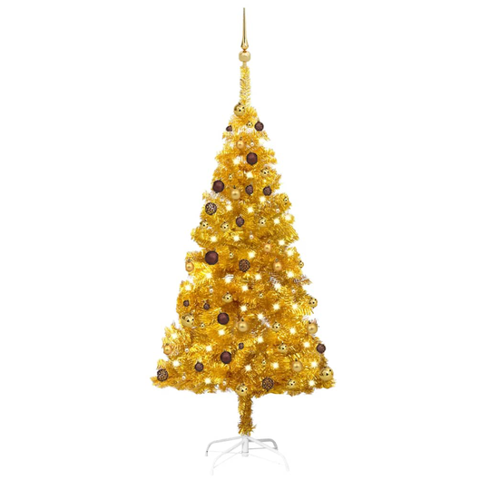 vidaXL Tekojoulukuusi LED-valoilla ja palloilla kulta 180 cm PET