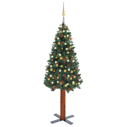 vidaXL Ohut joulukuusi LED-valoilla ja palloilla vihreä 180 cm