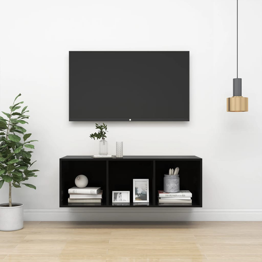 vidaXL Seinäkiinnitettävä TV-taso korkeak. musta 37x37x107cm lastulevy