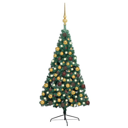 vidaXL Tekojoulukuusen puolikas LED-valo ja pallot vihreä 180 cm