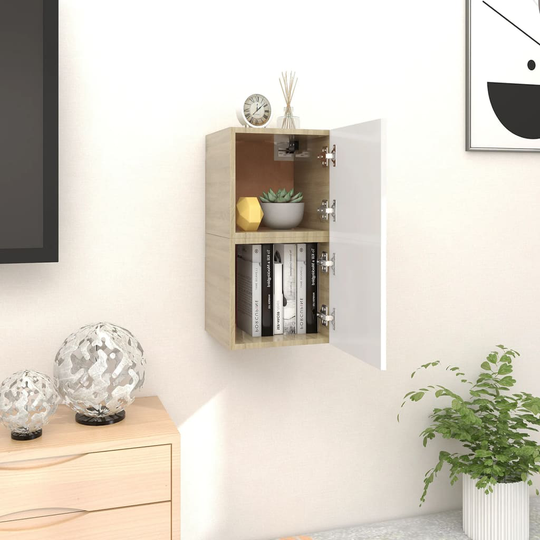 vidaXL Seinäkiinnitettävät TV-tasot 2 kpl valkoinen/tammi 30,5x30x30cm
