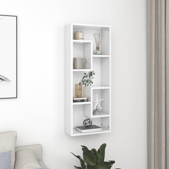 vidaXL Seinähylly korkeakiilto valkoinen 36x16x90 cm lastulevy