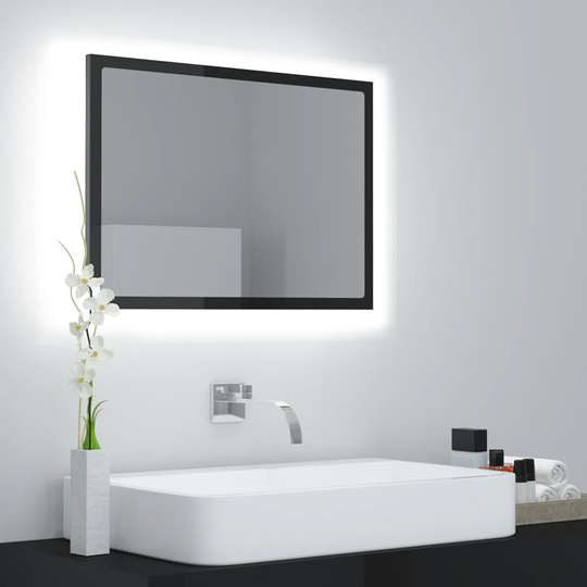 vidaXL Kylpyhuonepeili LED korkeakiilto harmaa 60x8,5x37 cm lastulevy